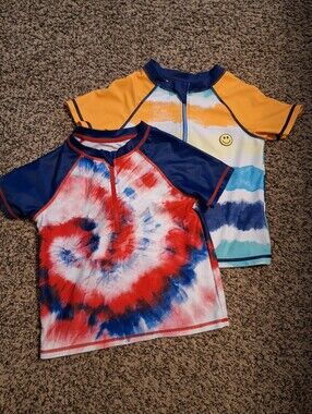 Andy & Evan Red, White & Blue And Orange And Blue Short Sleeve Rashguard Set